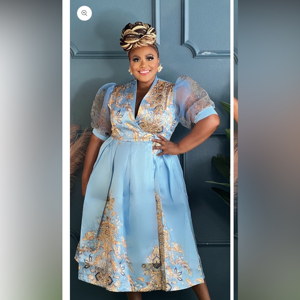 Blue & Gold Wrap Dress - Bridgerton Inspired Dress
